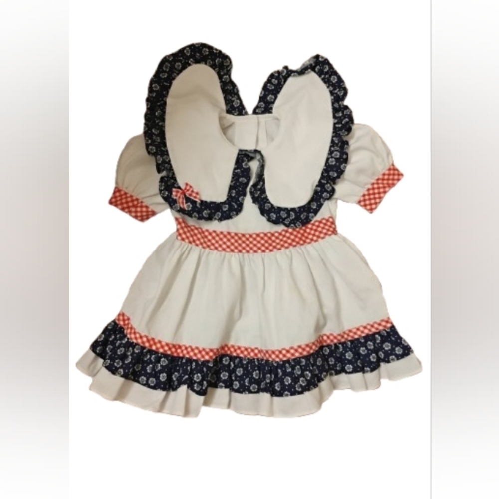 Vintage 1970s Sailor Collar Puff Sleeve Girls Toddlers Dress Sz 3T